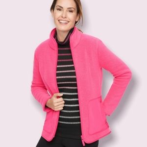 T by Talbots High-Low Cozy Sherpa Jacket - pink punch- size 1X Petite